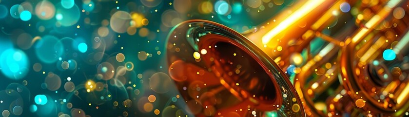 CloseUp of Trumpet with Colorful Bokeh Lights