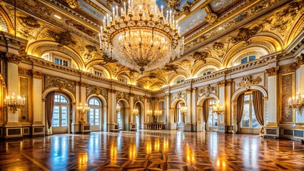 Obraz premium Luxurious ballroom shining with golden ornaments and crystal chandeliers