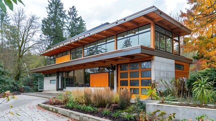Sustainable architecture garage with passive solar design and energy-efficient features