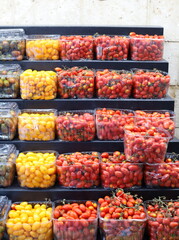 Vegetables and fruits are sold at a bazaar in Israel.