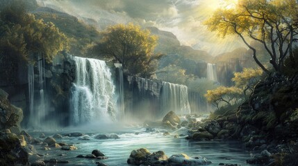 Majestic waterfall view