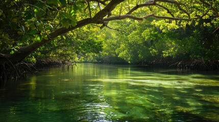 Mangrove trees by the emerald stream