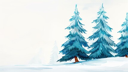 A stunning winter wonderland captured in delicate watercolors, set against a  white backdrop. Perfect for festive decor.