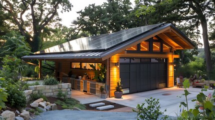 Obraz premium Sustainable architecture garage with passive solar design and energy-efficient features