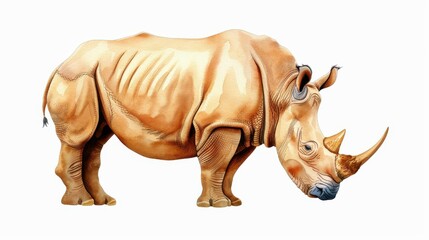 Obraz premium Detailed watercolor rhino art on white backdrop.
