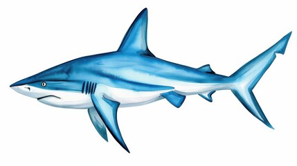 Obraz premium Detailed watercolor painting of a shark on white backdrop.