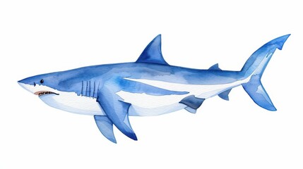 Fototapeta premium Detailed watercolor painting of a shark on a white background.