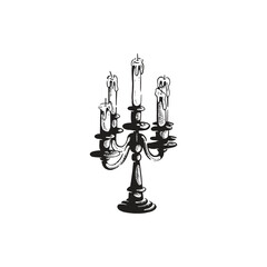 Vintage retro hand drawn burning candle candelabra vector illustration