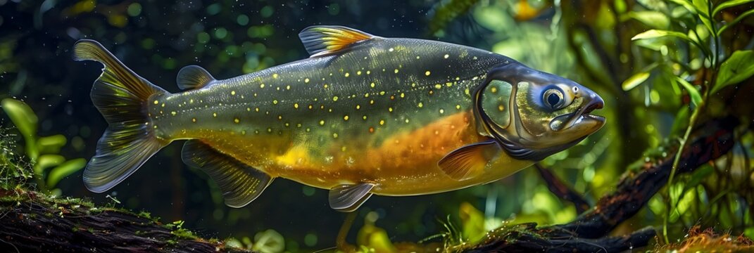 Pacu Fish Piaractus brachypomus swimming in the Amazon River