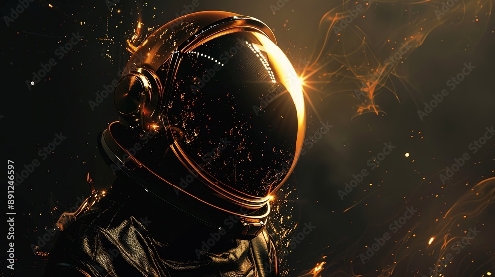 Canvas Prints a black and gold astronaut in the dark, organic flowing forms, light silver and amber, dreamscape portraiture, light orange and bronze