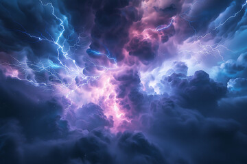 Dramatic photo of lightning during a thunderstorm, capturing the powerful and awe-inspiring natural phenomenon with bright flashes illuminating the dark sky.