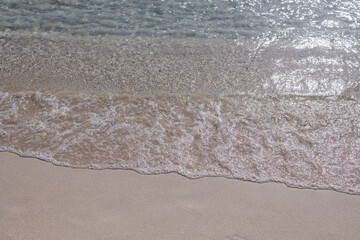 Relaxing aerial beach, summer vacation tropical Mediterranean landscape banner. Waves surf amazing...