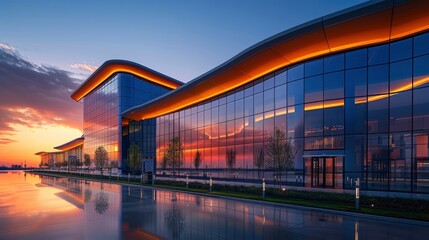 An airport terminal with a facade that uses advanced glazing technology to reduce energy consumption and enhance passenger comfort.