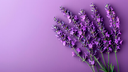 Sprigs of lavender located near the purple wall, capable of serving as a background, purple lavender.