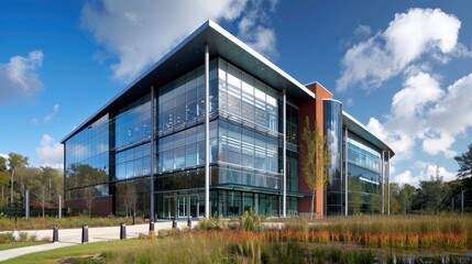 A research laboratory with a facade designed to maximize energy efficiency and minimize environmental impact, reflecting a commitment to green building practices.