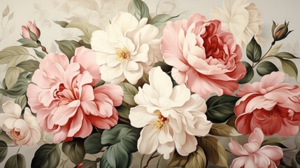 Blooming Pastel Roses in a Vintage Style Painting