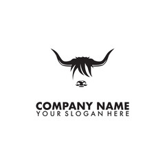 Simple head of Scottish cattle logo on white background.