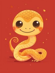 Fototapeta premium Cute cartoon Chinese snake on white background