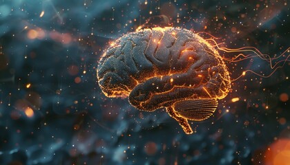 Fototapeta premium Digital Rendering of Brain with Neural Network Pattern and Glowing Particles