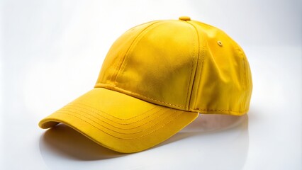 Fototapeta premium Yellow baseball cap lying on white background