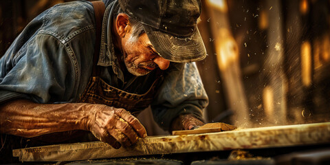 Craftsmanship of the New Frontier: A skilled artisan meticulously sanding a piece of fine woodwork, honoring the timeless traditions of American ingenuity.