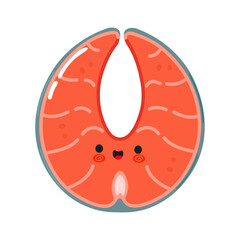 Red fish salmon character. Vector hand drawn cartoon kawaii character illustration icon. Isolated on white background. Red fish salmon character concept