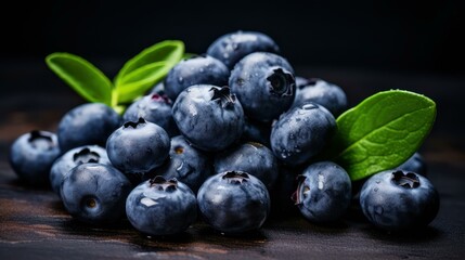 Vibrant fresh blueberries with green leaves isolated on a white background, perfect for food or healthrelated designs.