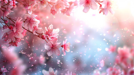 Fototapeta premium Art Spring border background with pink blossom