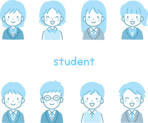 ポップでかわいい学生イラスト（上半身・アイコン）