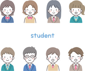 ポップでかわいい学生イラスト（上半身・アイコン）