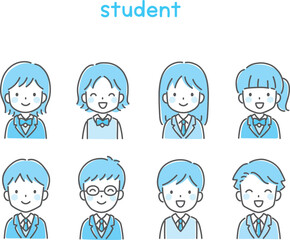 ポップでかわいい学生イラスト（上半身・アイコン）