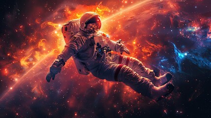 Fototapeta premium vector, illustration, Astronaut look on earth. Cosmonaut floating in air in weightlessness on spaceship and looking outside. Universe explorer and adventure, snugly vector scene