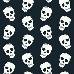 Happy Halloweens Skull Shape Seamless Pattern. Halloween Crossbones bone Ghost poison tile black background scarf isolated repeat wallpaper Cartoon vector illustration