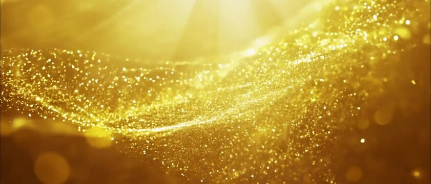 Luxury particles background golden shining dust bokeh glitter. 4K gold particles awards background is a motion graphics. The luxurious gold particles keep moving forward, the golden particle stripes 