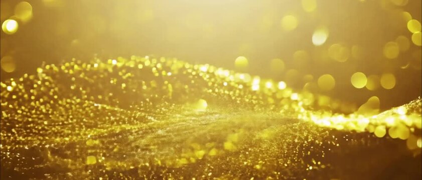 Luxury particles background golden shining dust bokeh glitter. 4K gold particles awards background is a motion graphics. The luxurious gold particles keep moving forward, the golden particle stripes 