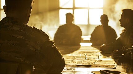 Conflict and defence concept.  Military Officers in Tactical Meeting