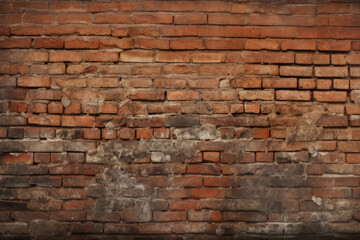 Fototapeta premium Processed collage of obsolete red brock masonry wall texture. Background for banner, backdrop