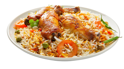 Delicious biryani with chicken isolated on transparent background