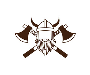 viking head with double axe logo vector icon design symbol illustration