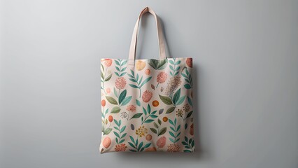 Tote bag hanging on wall showing floral pattern design