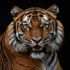 Siberian tiger wildlife Bengal feline black background