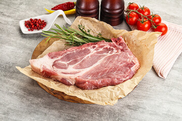 Raw pork neck steak uncoocked