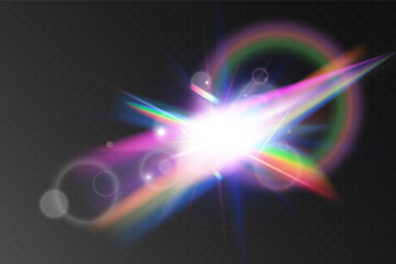 Crystal rainbow light reflection effect. Colorful clear iridescent lenses.
