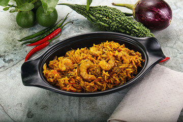 Indian cuisine - briani with prawns