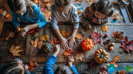 Children Decorating Pumpkins for Fall