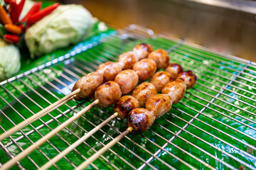 Top view of Isan Sausage, focus selective