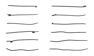 Brush underline stroke set. Mark brush line paint vector stroke. Hand drawn texture pencil, pen underline. Vector illustration