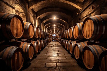 barrels of wine in a cellar
