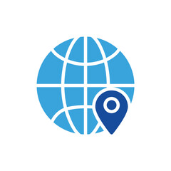 globe pin icon color or logo illustration glyph color blue style	

