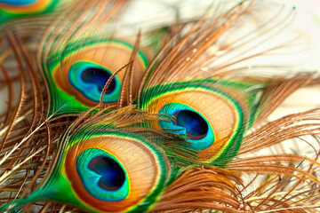 Naklejka premium Beautiful colorful peacock tail on a white background